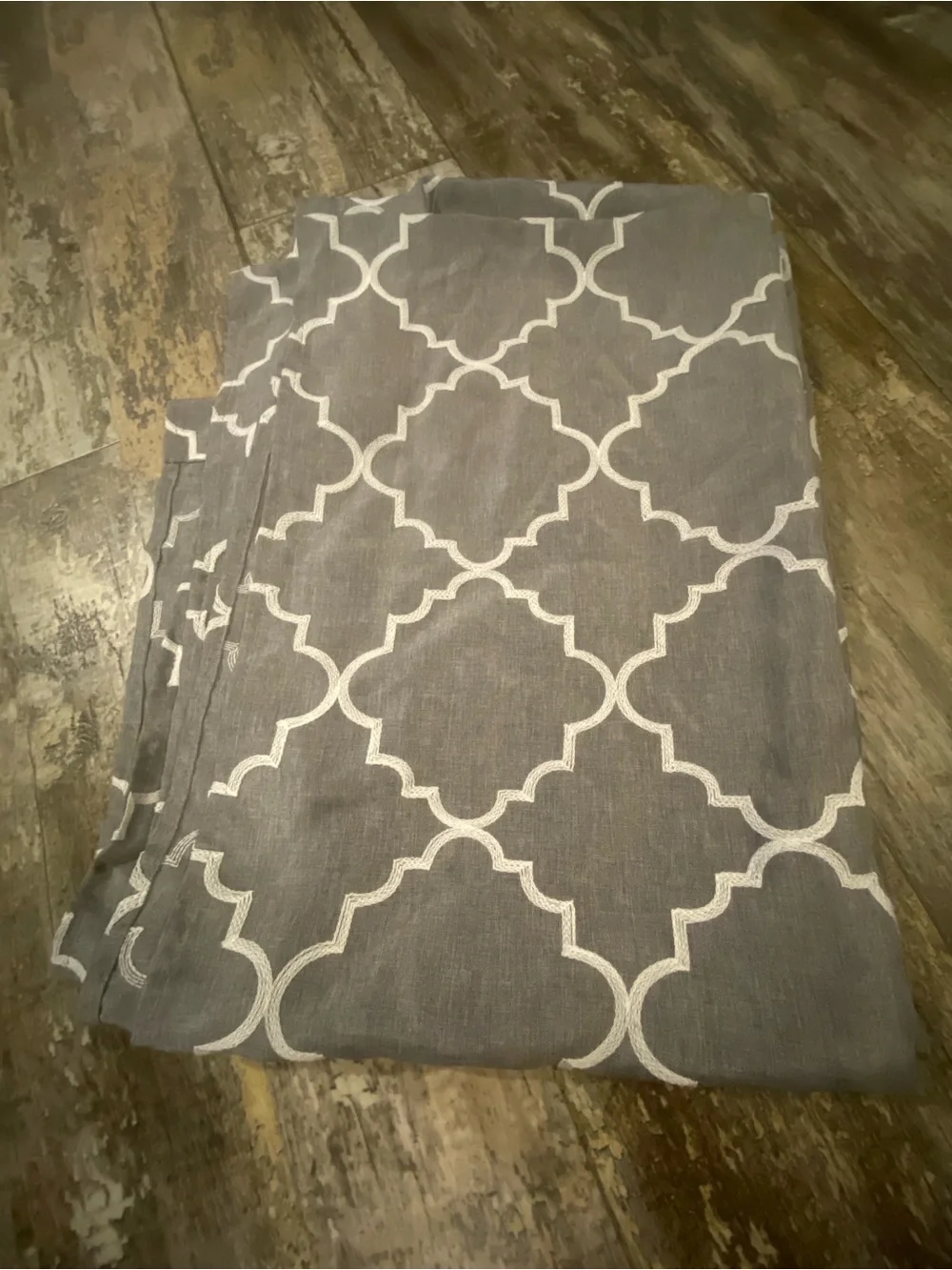 Gray and White Moroccan Trellis Curtain Panels
